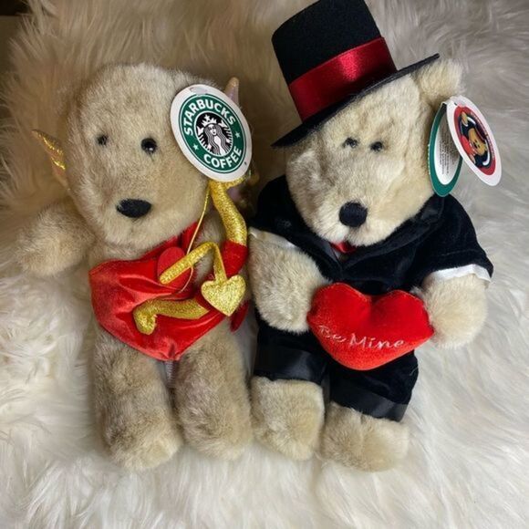 SET‎ Of Two Starbucks Bearista Bear Collection-Cupid Valentines Bear - Picture 1 of 13